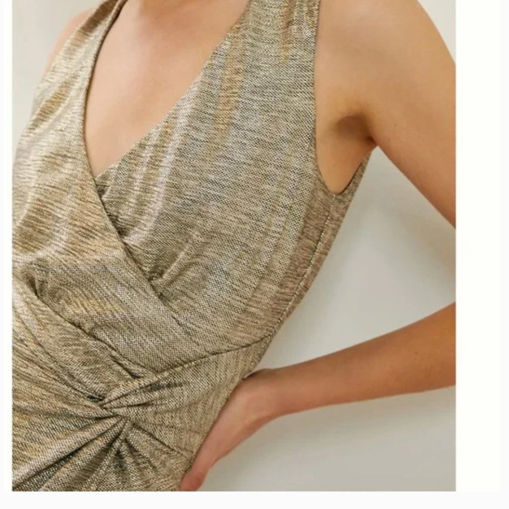 NWT gold metallic midi dress w/wrap detail at waist M